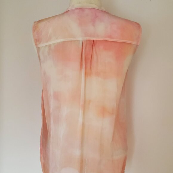 painted Vince Silk tank top sleeveless shirt white coral pink sand band collar M - Picture 5 of 11